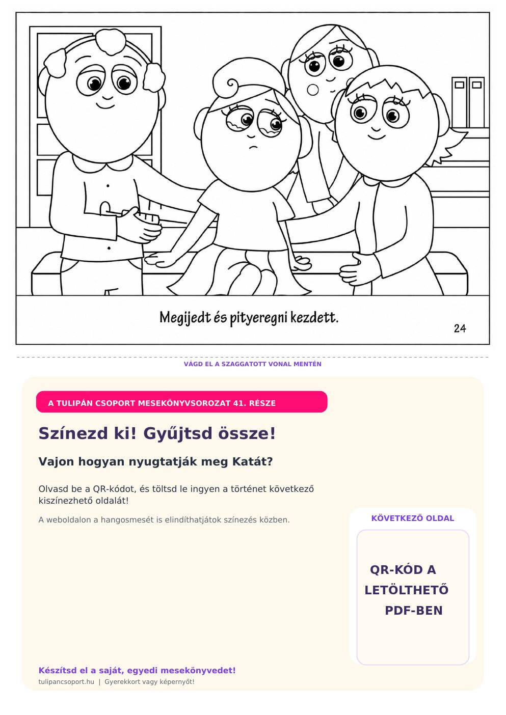 Kata megijed és pityeregni kezd – ingyenes nyomtatható színező óvodásoknak